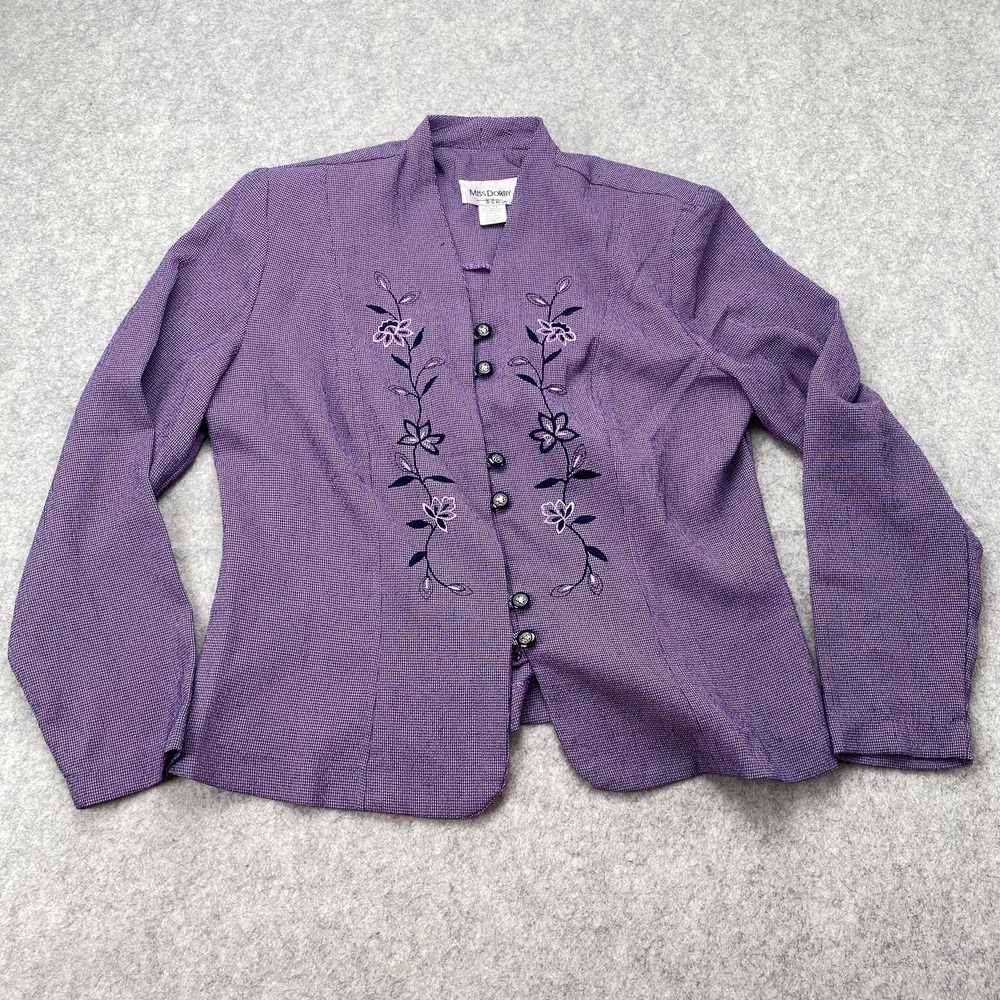 Miss Dorby Blazer Jacket Womens 8P Purple Floral Embroidered Petite 402276M